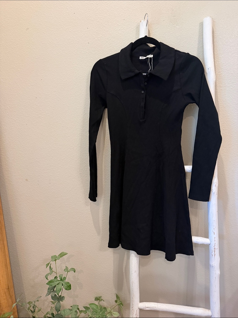 Zara Black Long-Sleeve Polo Skater Dress NWT